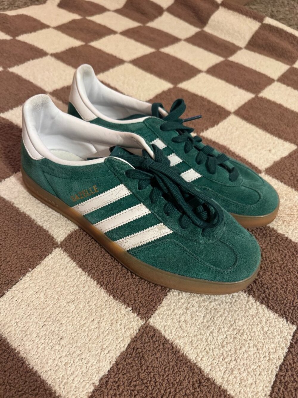 Green and White Adidas Gazelle Shoes